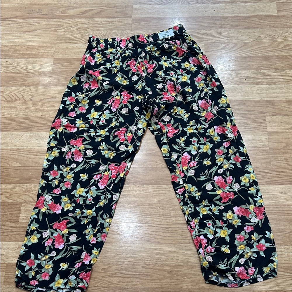 B42.    Black Floral Pants with Pink & Yellow Flowers